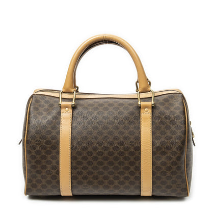 Celine Vintage Small Boston Beige Brown Macadam Canvas Shoulder Bag — view 5