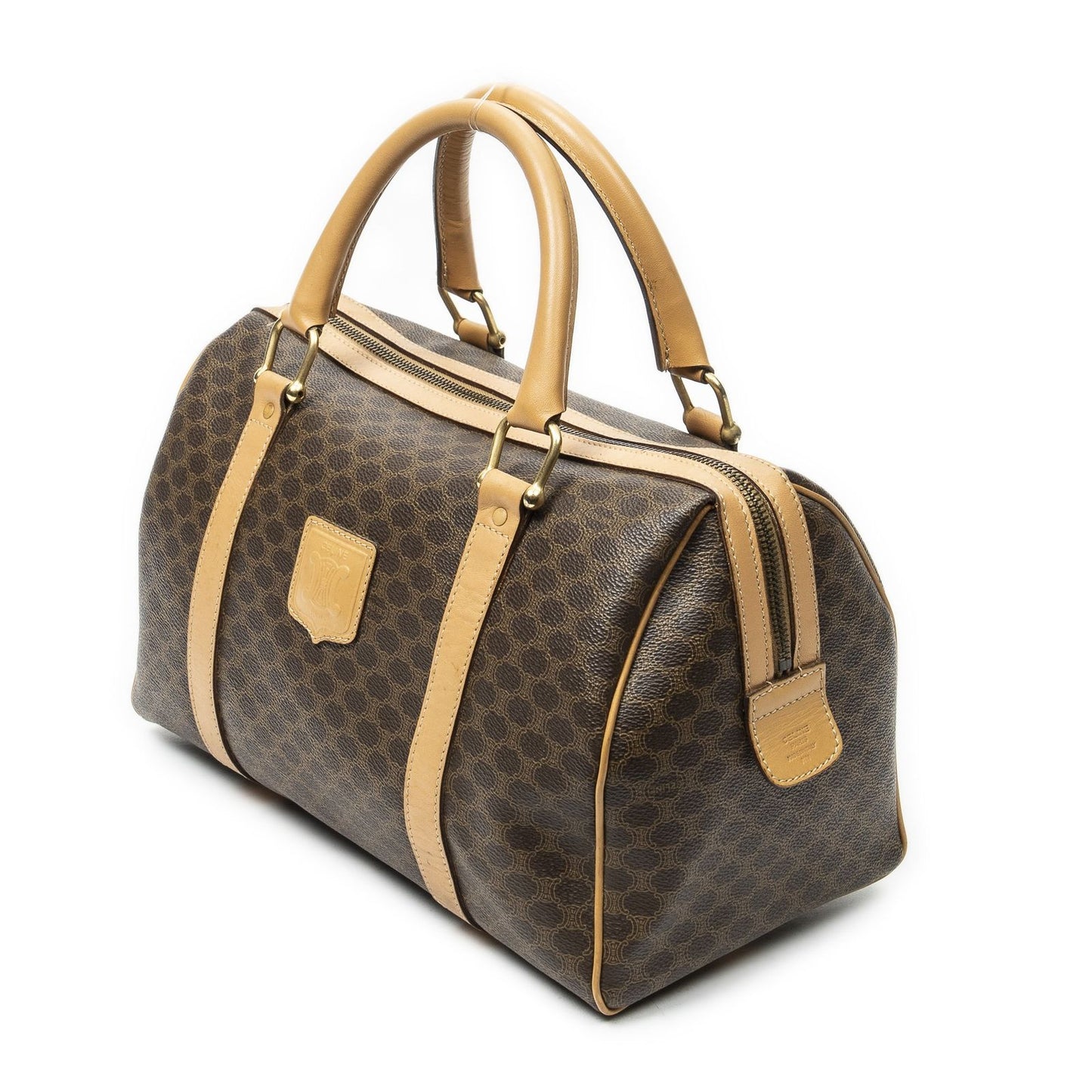 Celine Vintage Small Boston Beige Brown Macadam Canvas Shoulder Bag — view 2