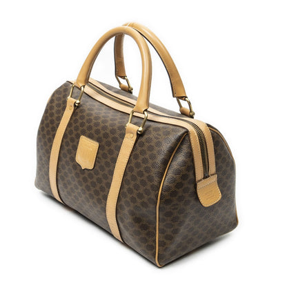 Celine Vintage Small Boston Beige Brown Macadam Canvas Shoulder Bag — view 2