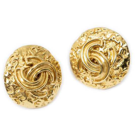 Chanel CC Logo Round Clip Type Earrings Gold Plated