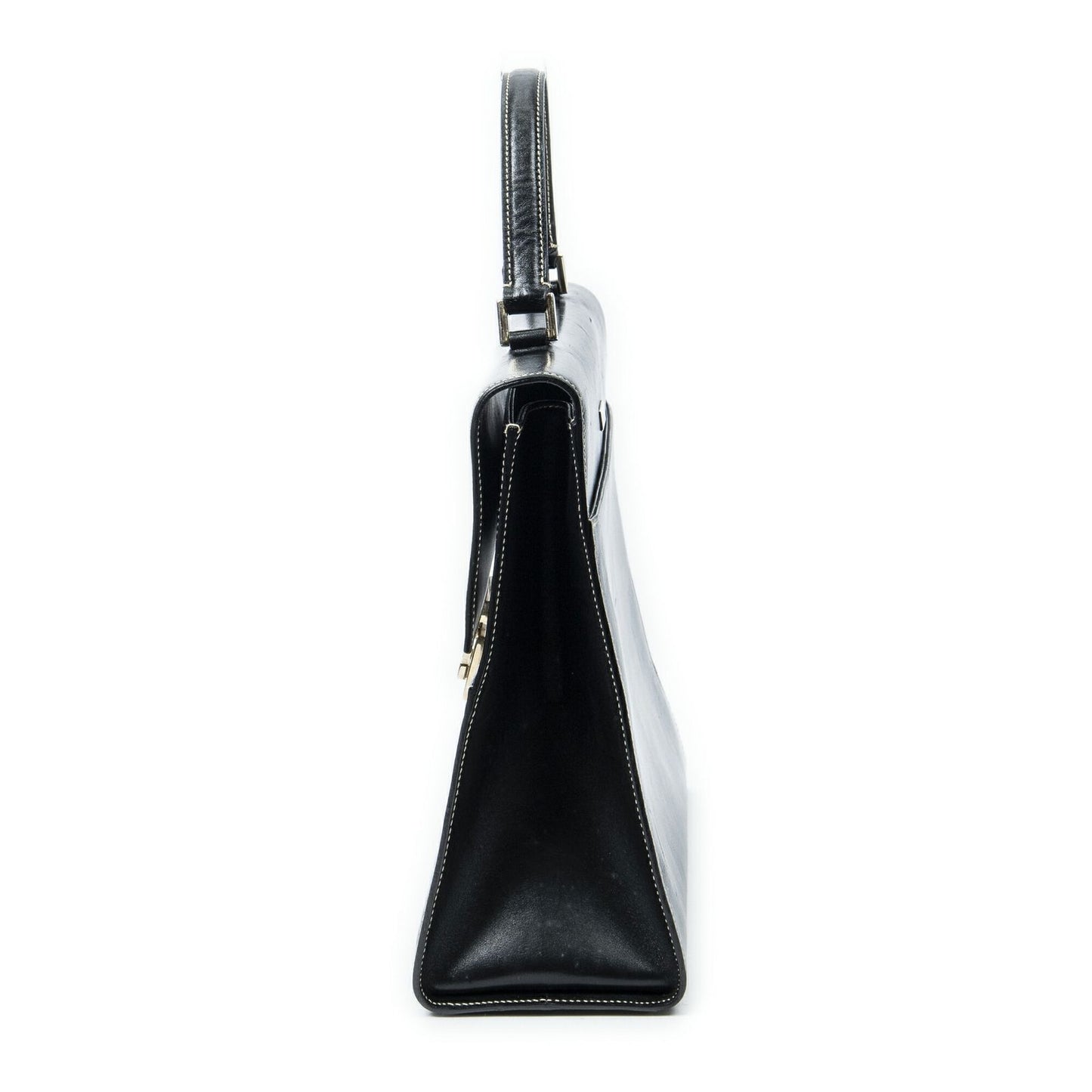 Gucci Vintage Push Lock Top Handle Black Smooth Scarf Skin Leather — view 3