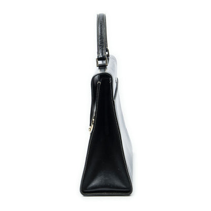 Gucci Vintage Push Lock Top Handle Black Smooth Scarf Skin Leather — view 3