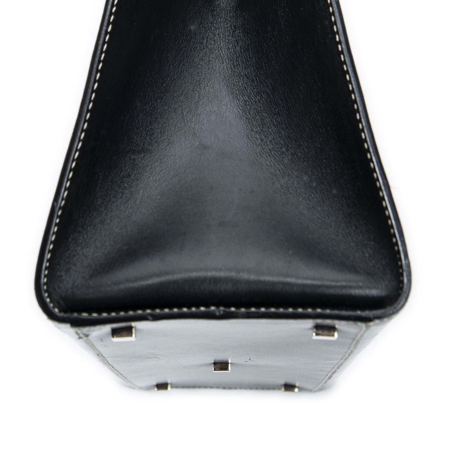 Gucci Vintage Push Lock Top Handle Black Smooth Scarf Skin Leather — view 7