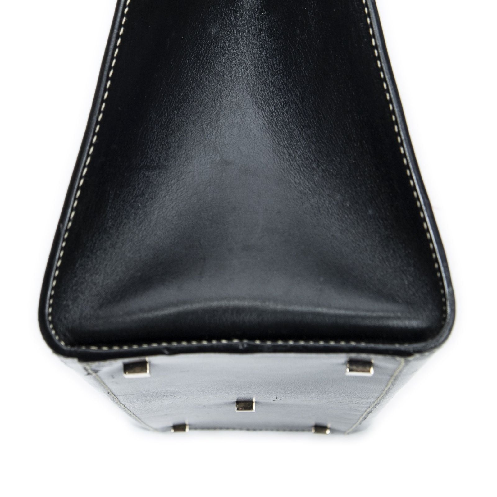 Gucci Vintage Push Lock Top Handle Black Smooth Scarf Skin Leather — view 7