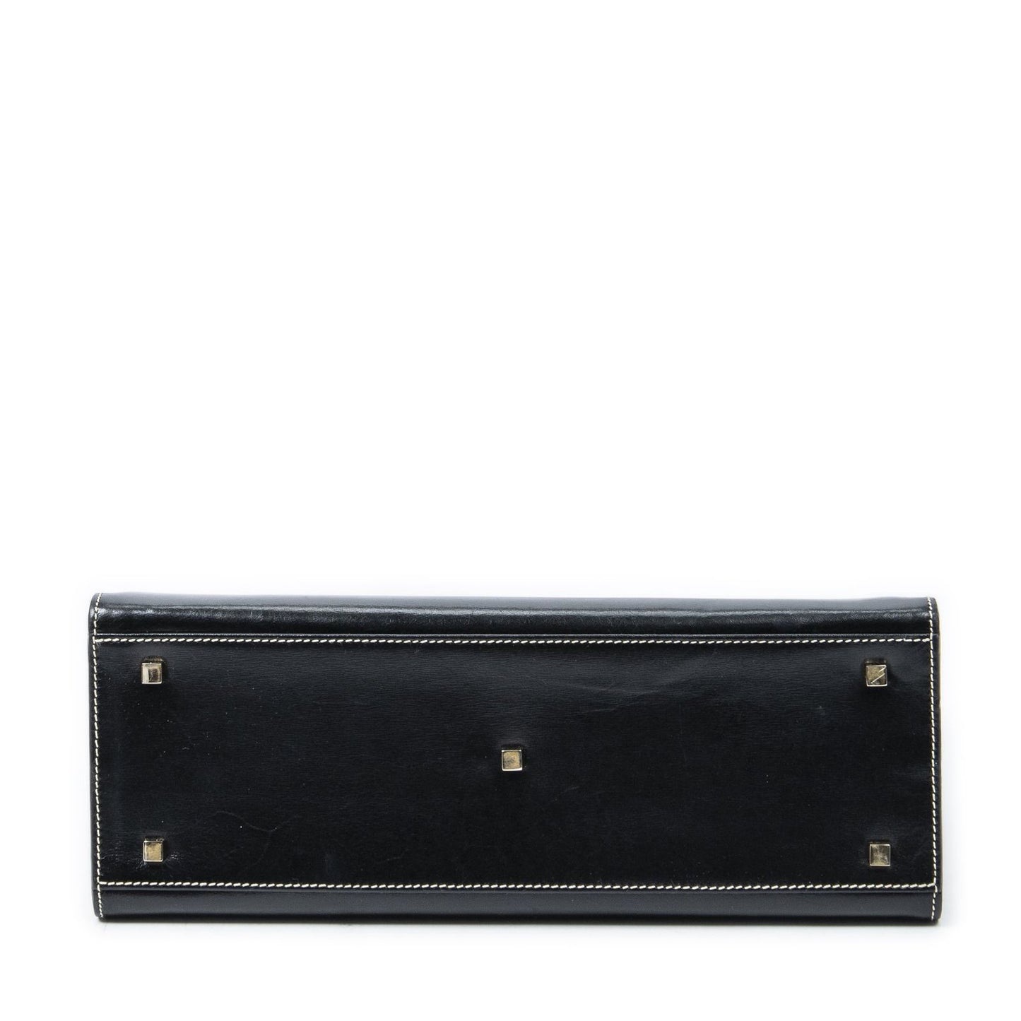 Gucci Vintage Push Lock Top Handle Black Smooth Scarf Skin Leather — view 6