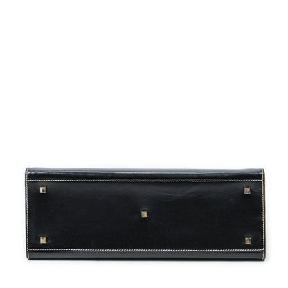 Gucci Vintage Push Lock Top Handle Black Smooth Scarf Skin Leather — view 6