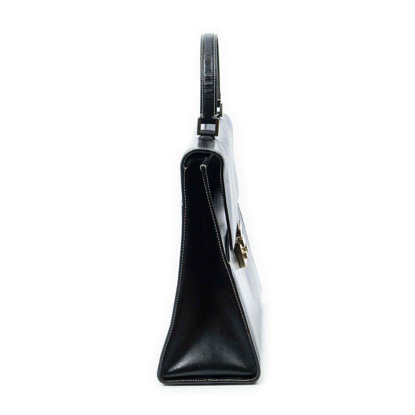 Gucci Vintage Push Lock Top Handle Black Smooth Scarf Skin Leather — view 4
