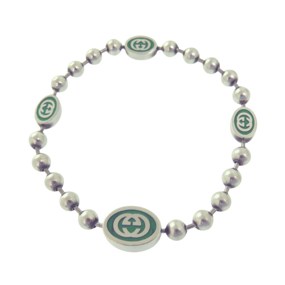 Gucci Interlocking Ball Chain Bracelet 925 Sterling Silver Green