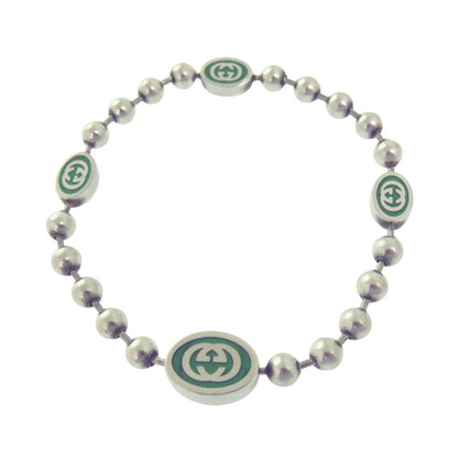 Gucci Interlocking Ball Chain Bracelet 925 Sterling Silver Green