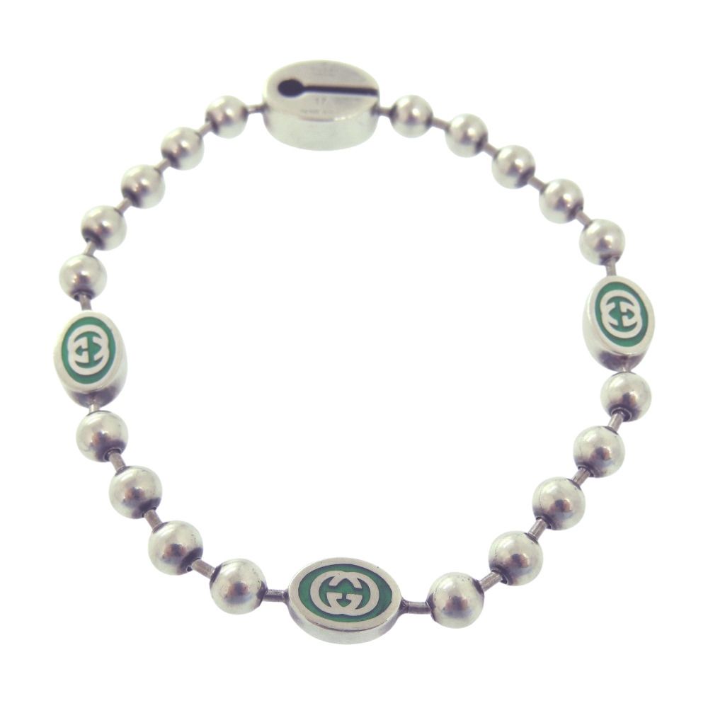 Gucci Interlocking Ball Chain Bracelet 925 Sterling Silver Green — view 2