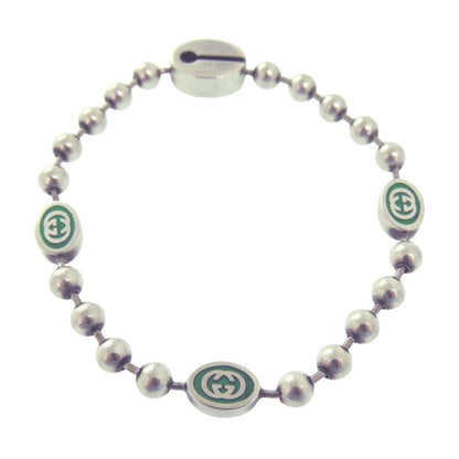 Gucci Interlocking Ball Chain Bracelet 925 Sterling Silver Green — view 2