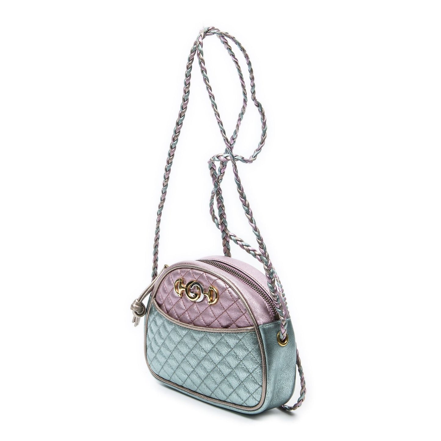 Gucci Trapuntata Mini Camera Crossbody Light Pink Light Blue Matelasse Metallic — view 2