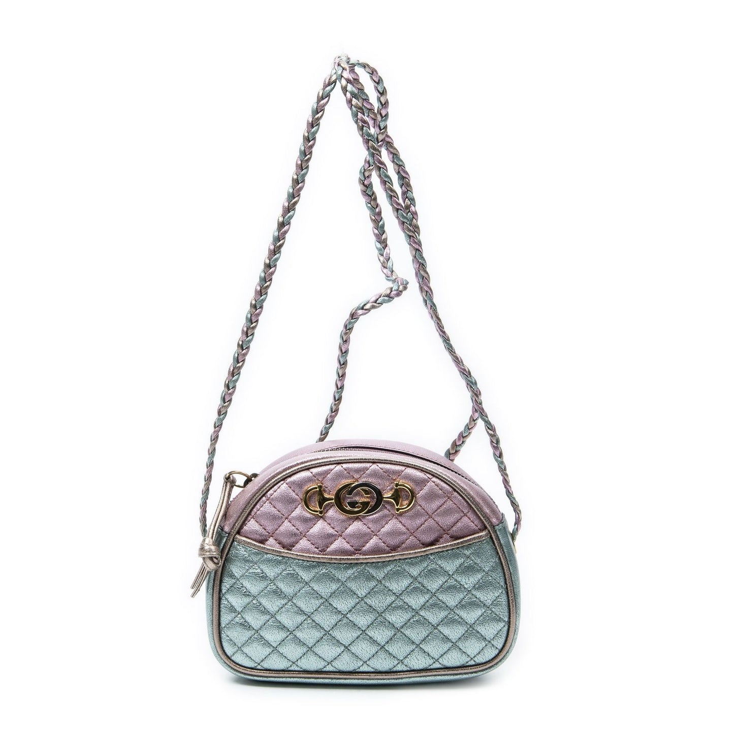 Gucci Trapuntata Mini Camera Crossbody Light Pink Light Blue Matelasse Metallic