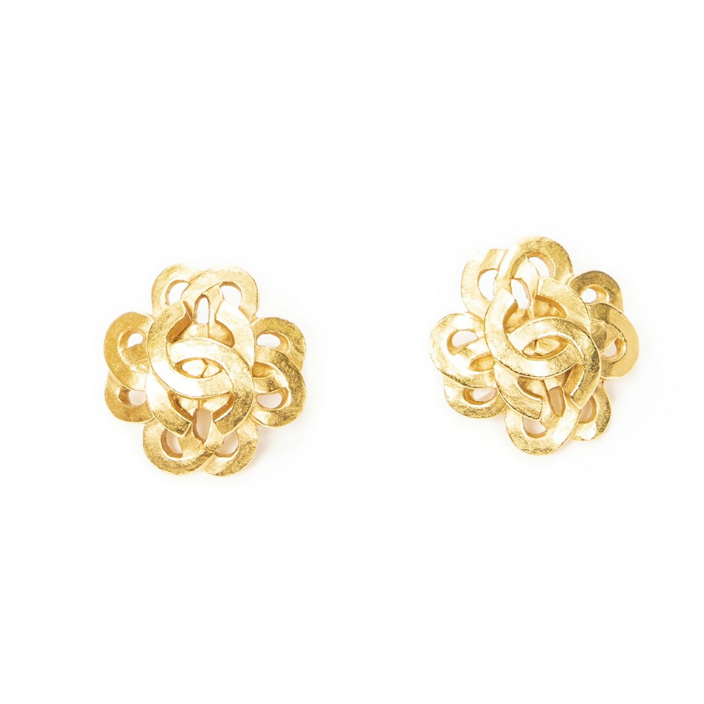 Chanel CC Logo Clip Type Earrings Gold Plated
