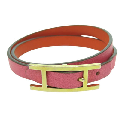 Hermes Behapi Double Tour Veau Swift Rose Azalea Orange Poppy Pink 2 Bracelet