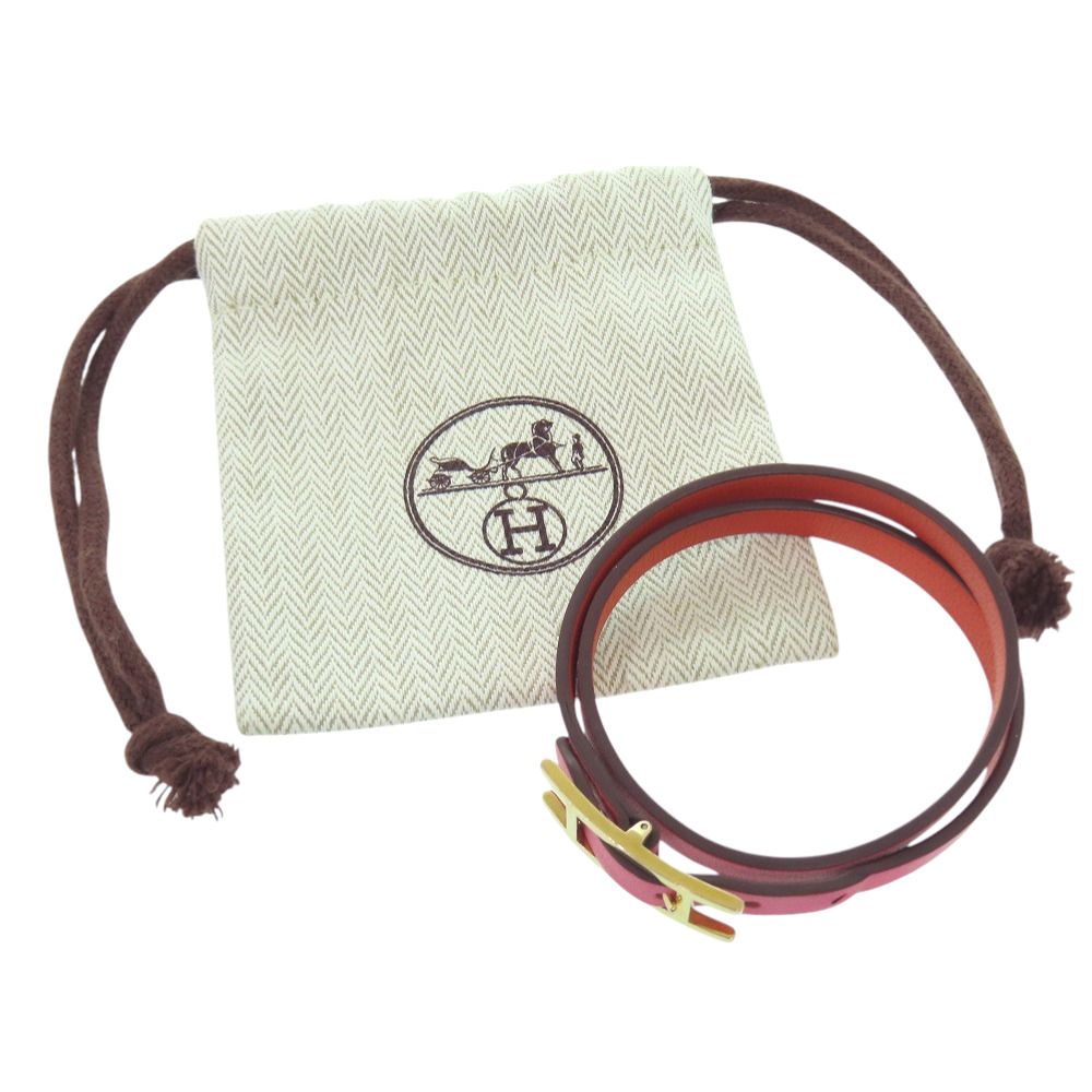 Hermes Behapi Double Tour Veau Swift Rose Azalea Orange Poppy Pink 2 Bracelet — view 2
