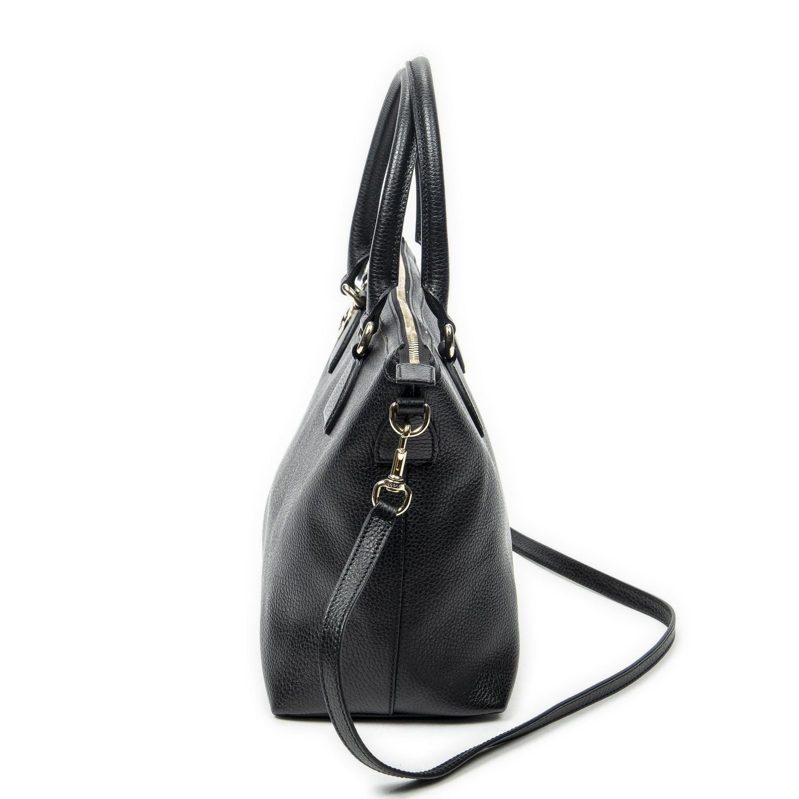 Gucci Large GG Charm Zip Tote Black Gray Calfskin Leather — view 3