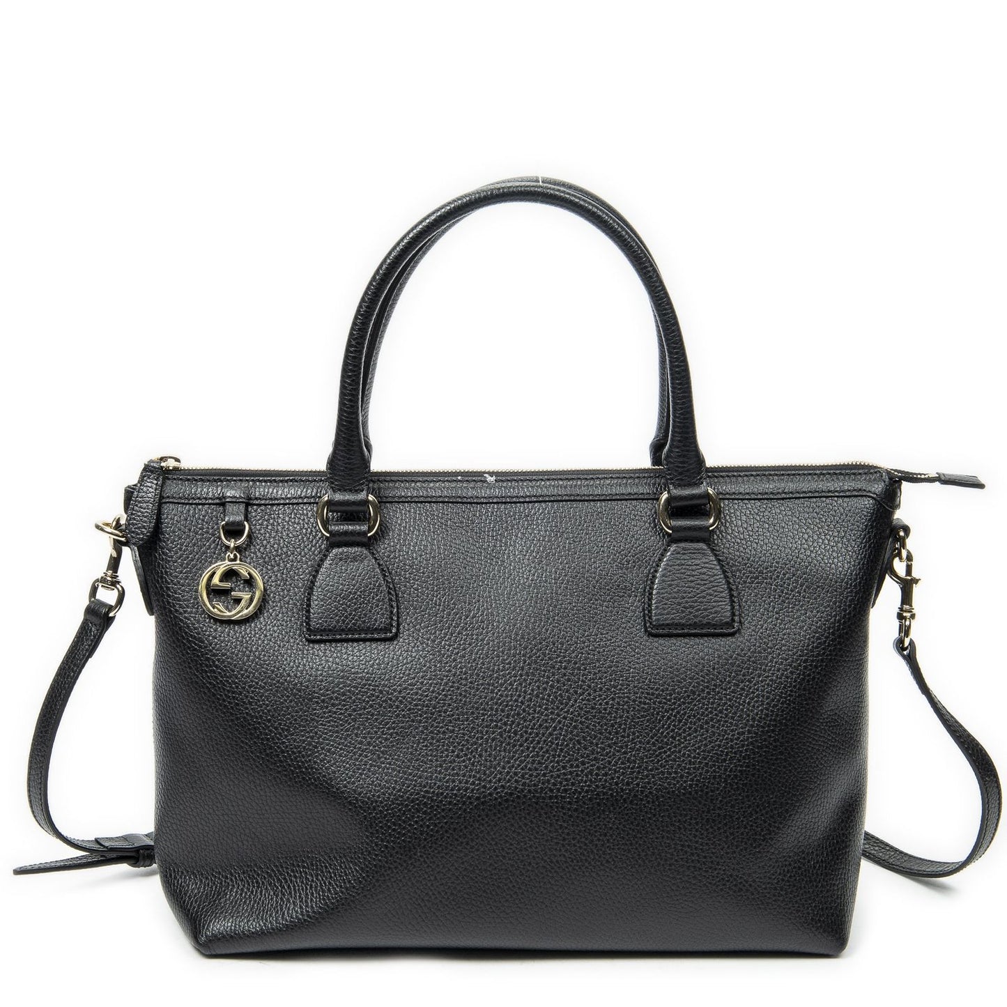 Gucci Large GG Charm Zip Tote Black Gray Calfskin Leather