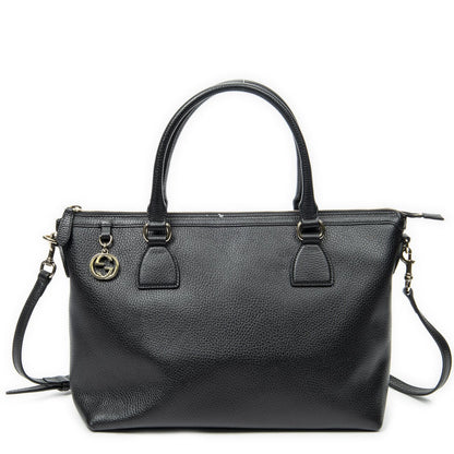Gucci Large GG Charm Zip Tote Black Gray Calfskin Leather