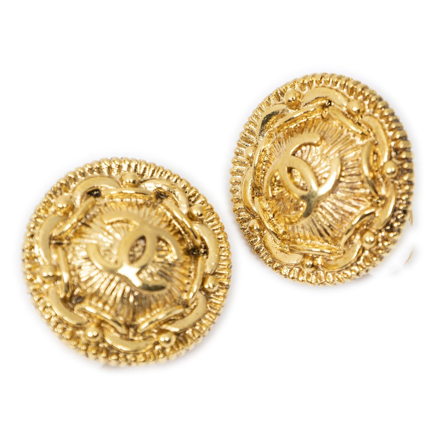 Chanel CC Logo Round Clip Type Earrings Gold Plated