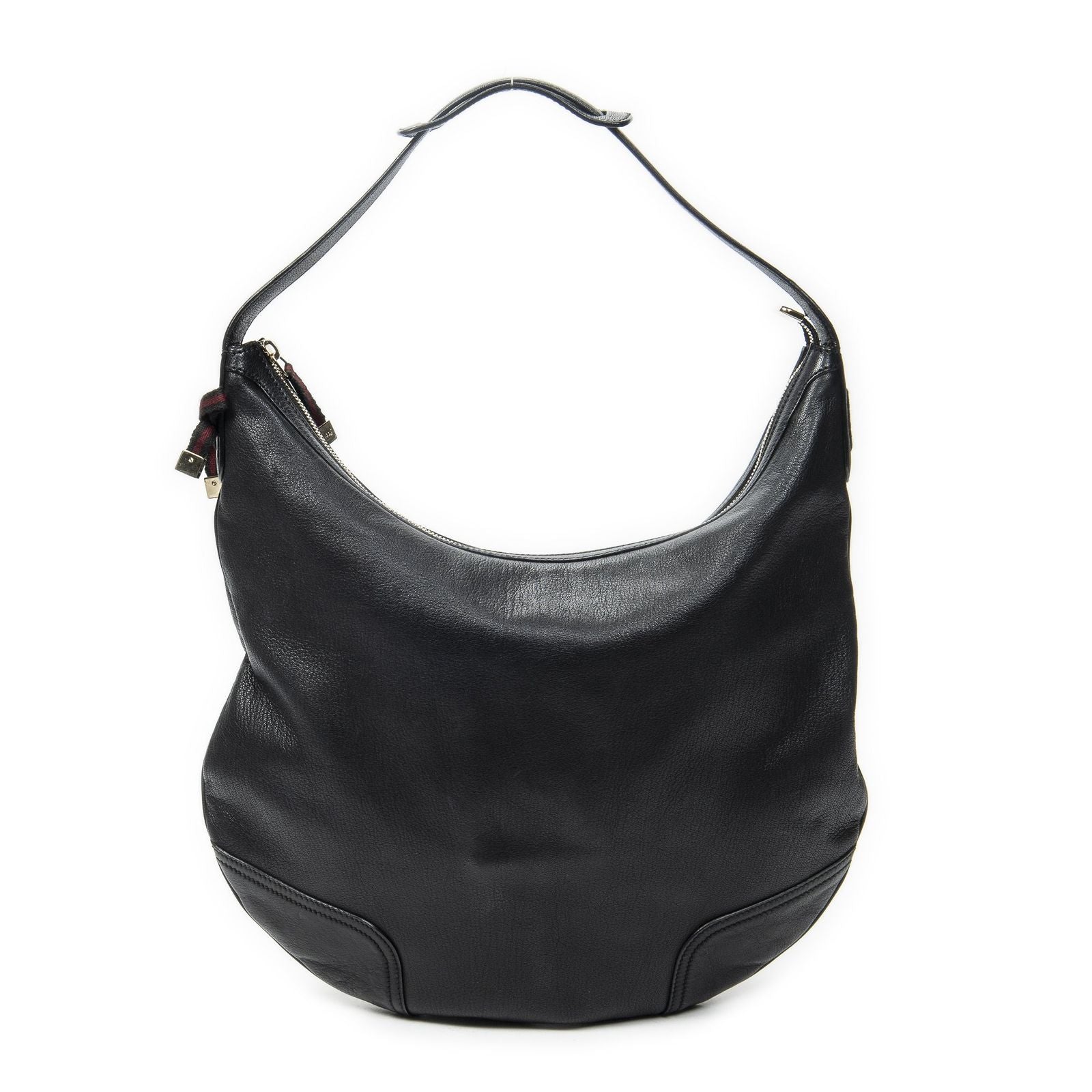 Gucci Large Web Prince Hobo Black Gray Calfskin Leather