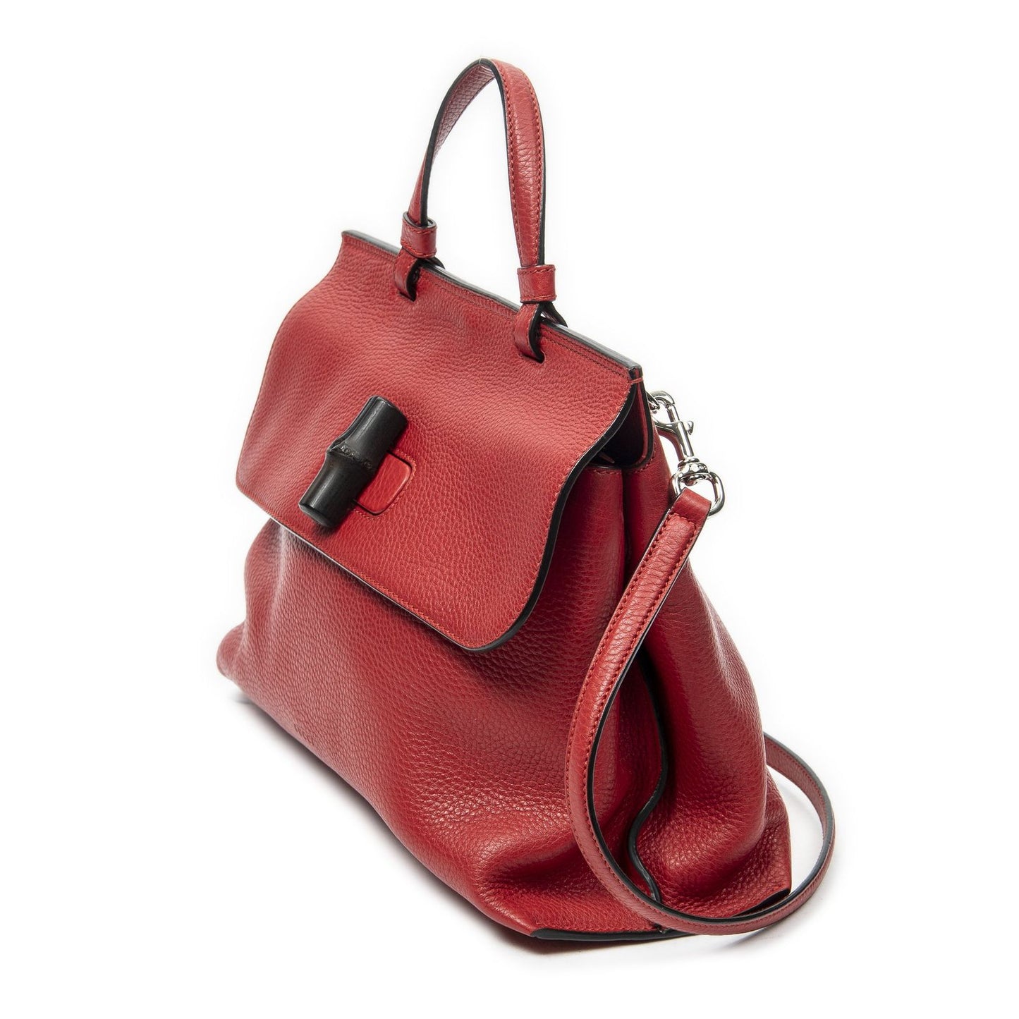 Gucci Midi Amfloral Bamboo Top Handle Red Gray Calfskin Leather — view 2