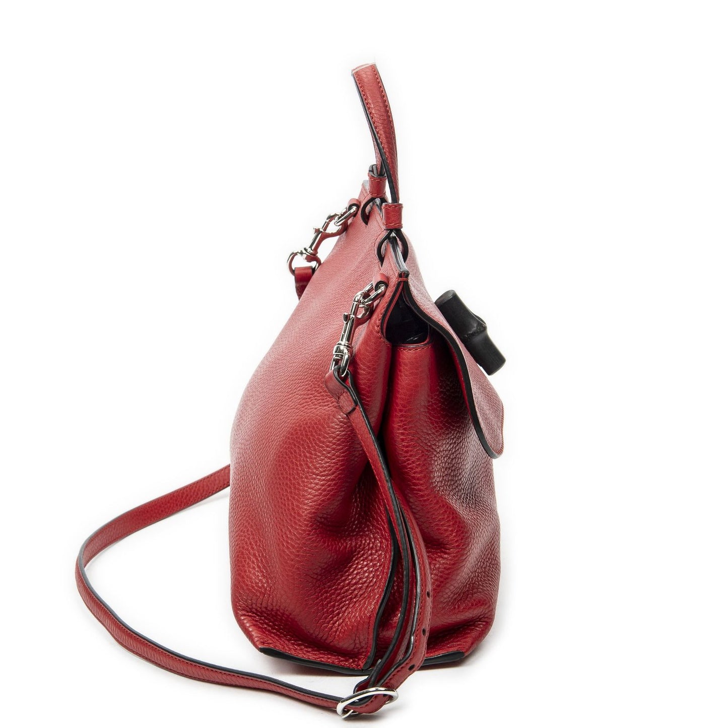Gucci Midi Amfloral Bamboo Top Handle Red Gray Calfskin Leather — view 4