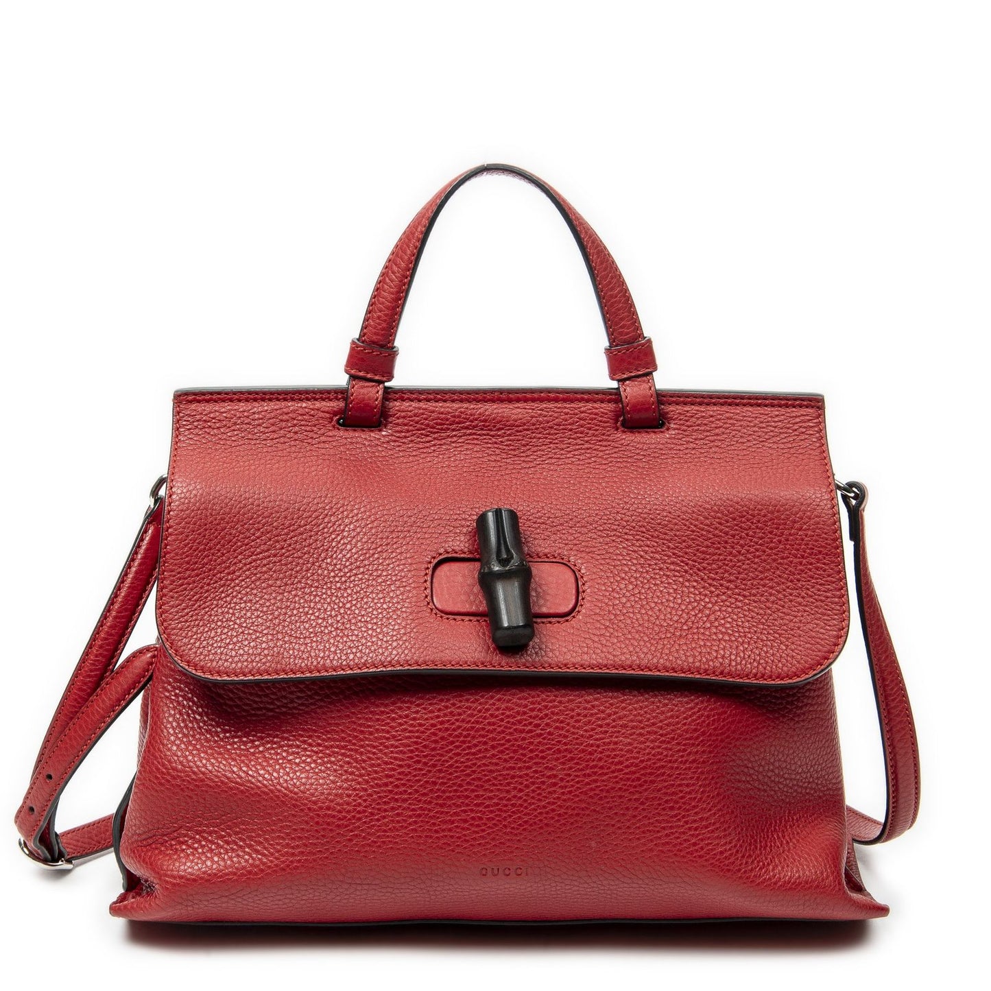 Gucci Midi Amfloral Bamboo Top Handle Red Gray Calfskin Leather