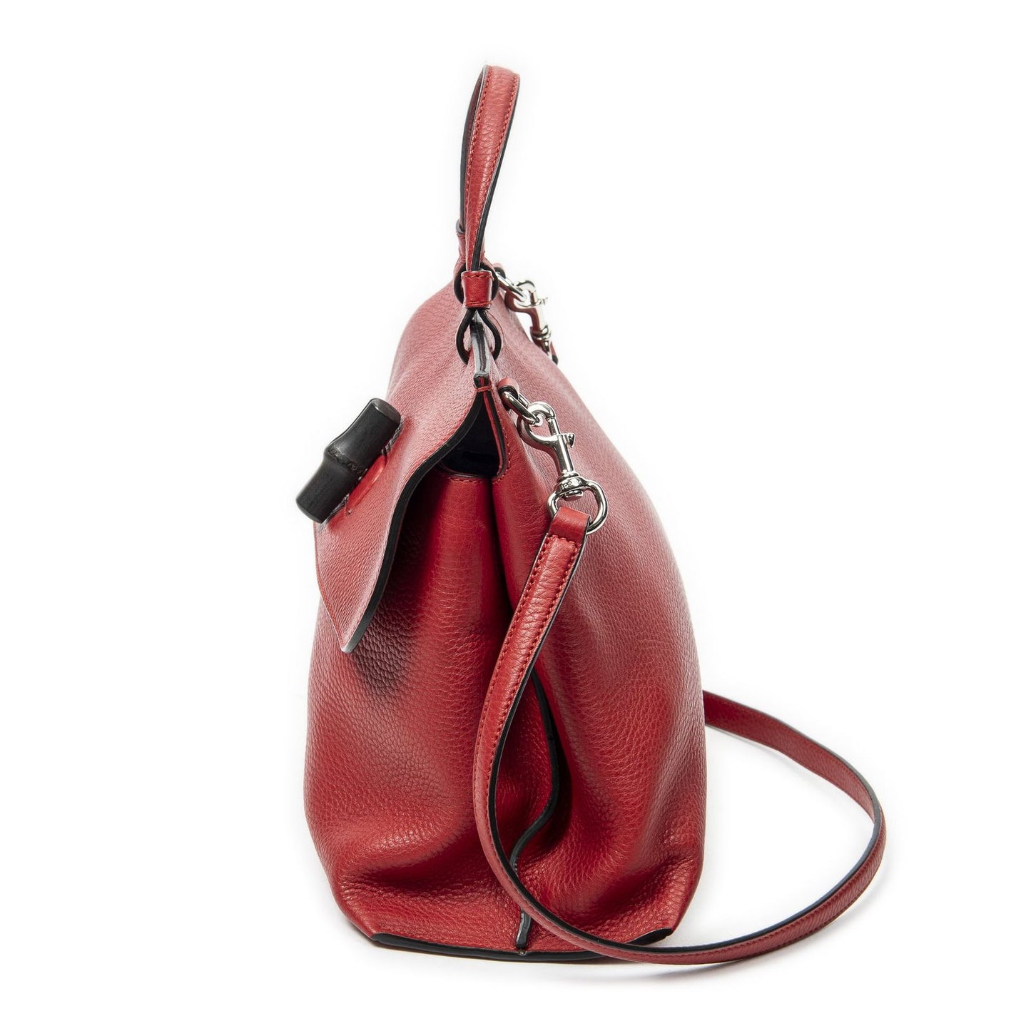 Gucci Midi Amfloral Bamboo Top Handle Red Gray Calfskin Leather — view 3