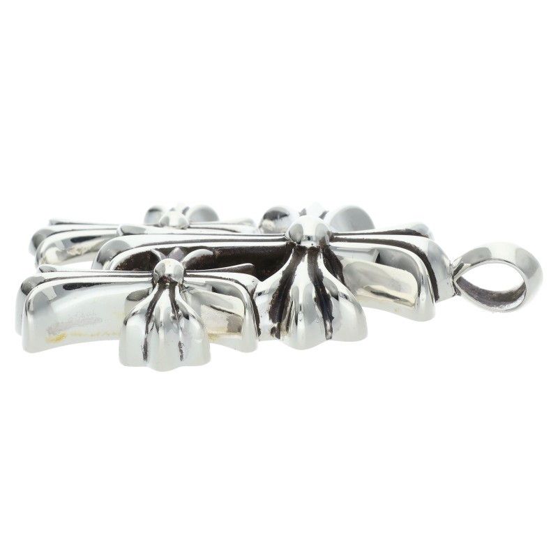 Chrome Hearts 3 CH Crs Sml Triple CH Cross Small Silver Necklace Top — view 5