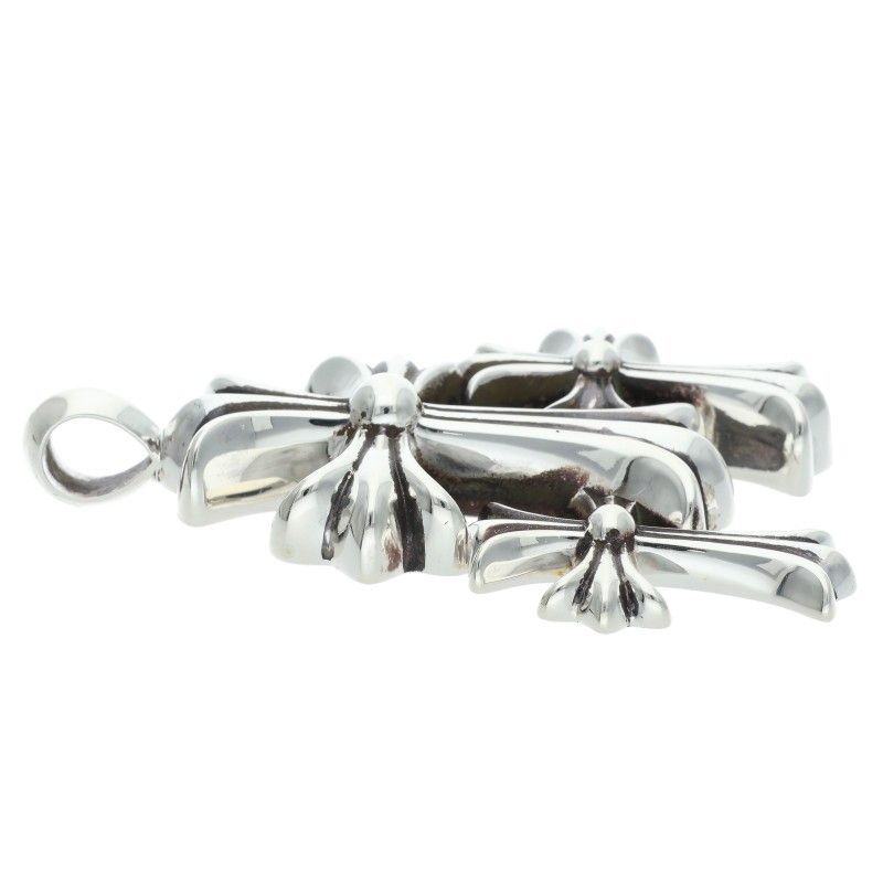 Chrome Hearts 3 CH Crs Sml Triple CH Cross Small Silver Necklace Top — view 4