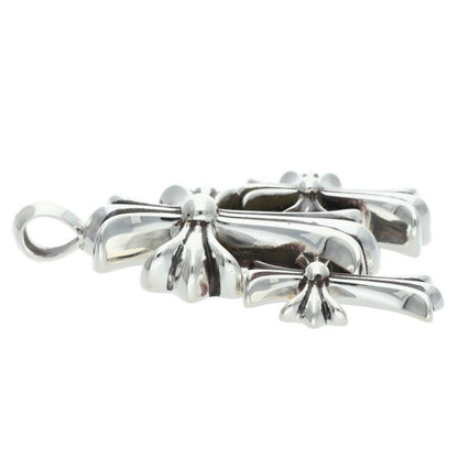 Chrome Hearts 3 CH Crs Sml Triple CH Cross Small Silver Necklace Top — view 4