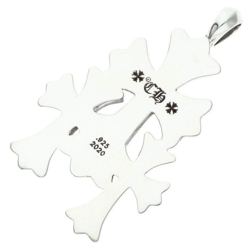 Chrome Hearts 3 CH Crs Sml Triple CH Cross Small Silver Necklace Top — view 2