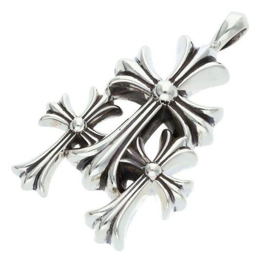 Chrome Hearts 3 CH Crs Sml Triple CH Cross Small Silver Necklace Top