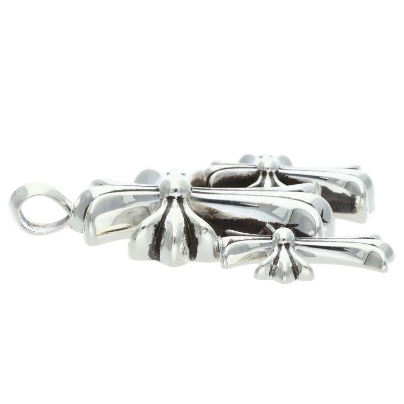 Chrome Hearts 3 CH Crs Sml Triple CH Cross Small Silver Necklace Top — view 4