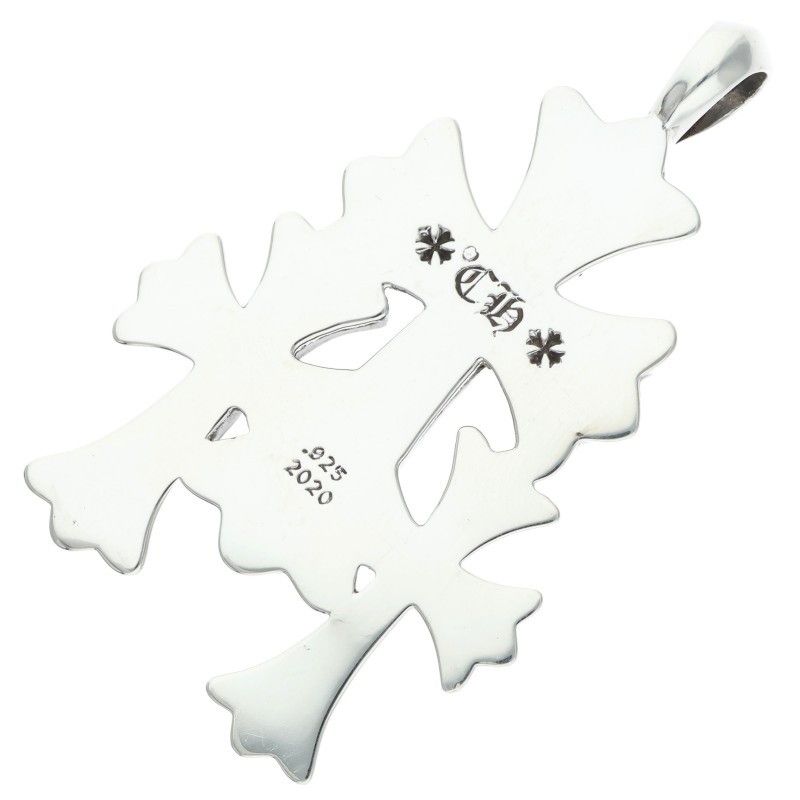 Chrome Hearts 3 CH Crs Sml Triple CH Cross Small Silver Necklace Top — view 2