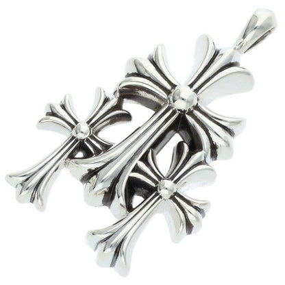 Chrome Hearts 3 CH Crs Sml Triple CH Cross Small Silver Necklace Top