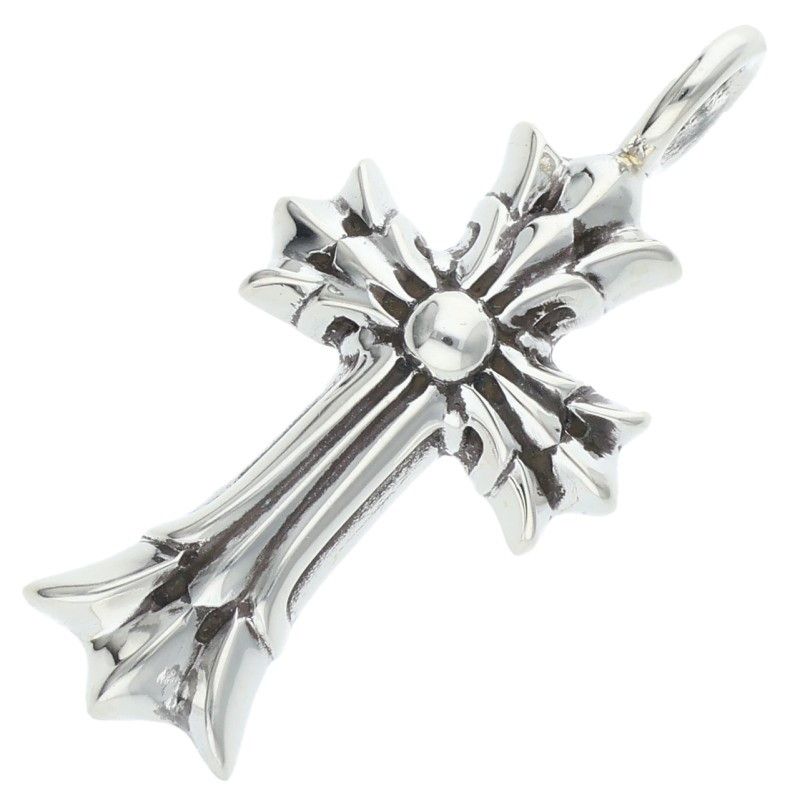 Chrome Hearts Dbl CH Crs Double CH Cross Silver Necklace Top