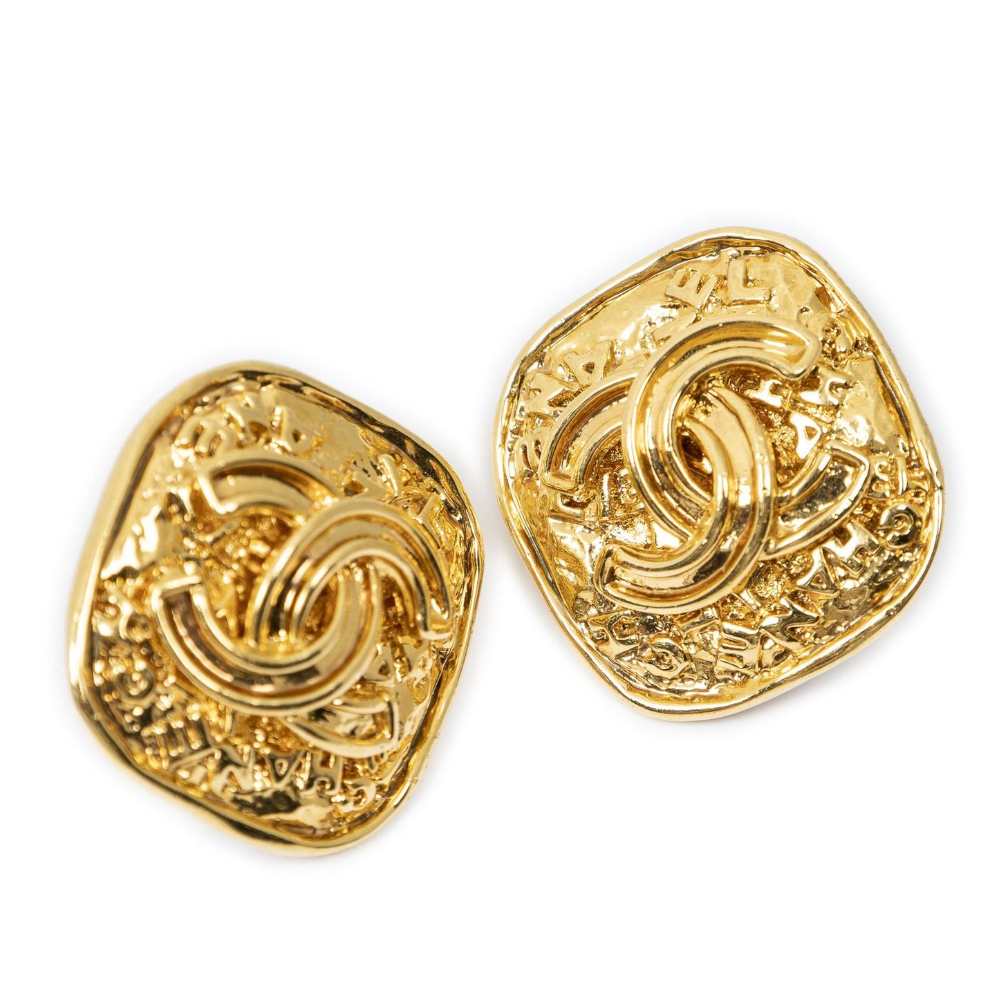 Chanel CC Logo Square Clip Type Earrings Gold Plated