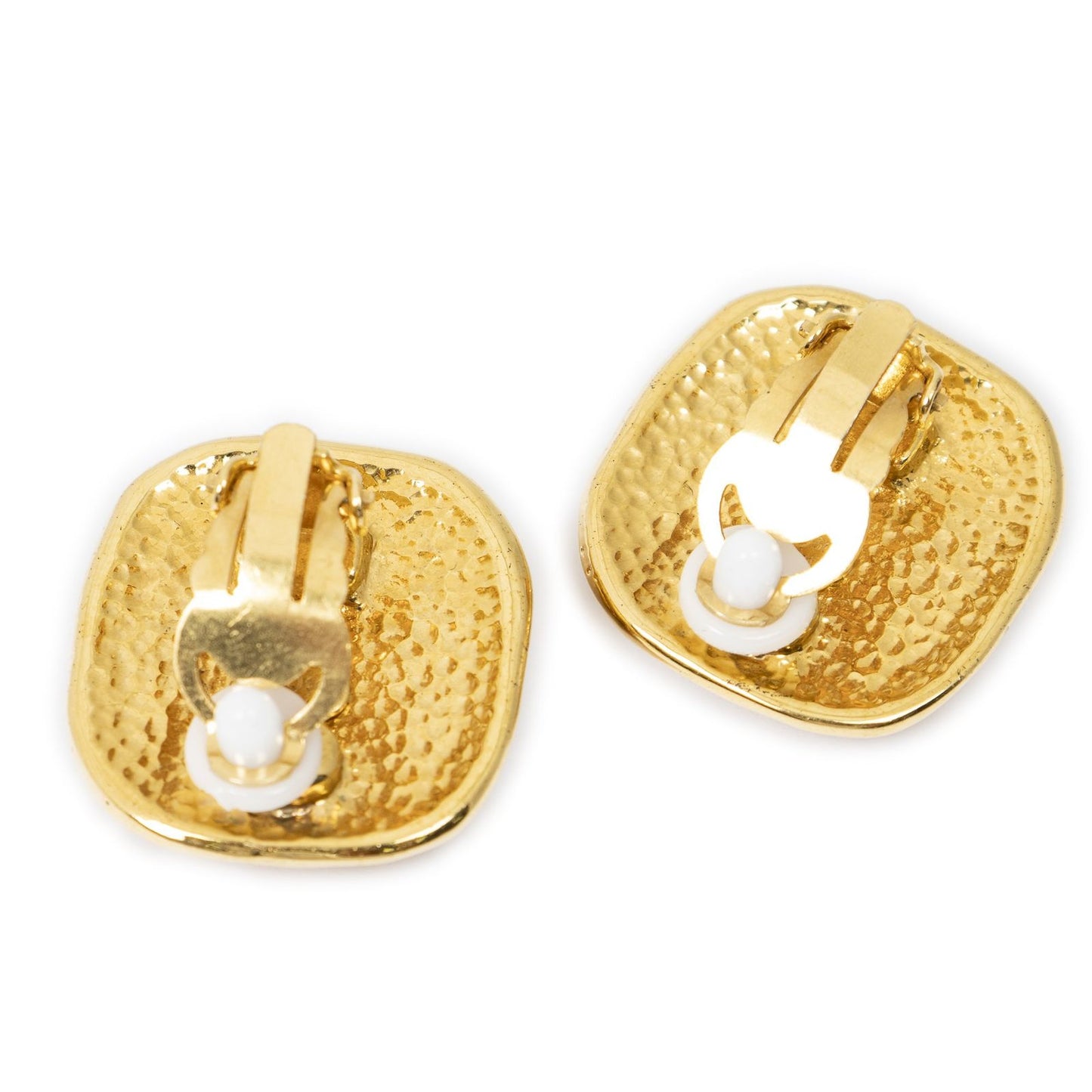 Chanel CC Logo Square Clip Type Earrings Gold Plated — view 2