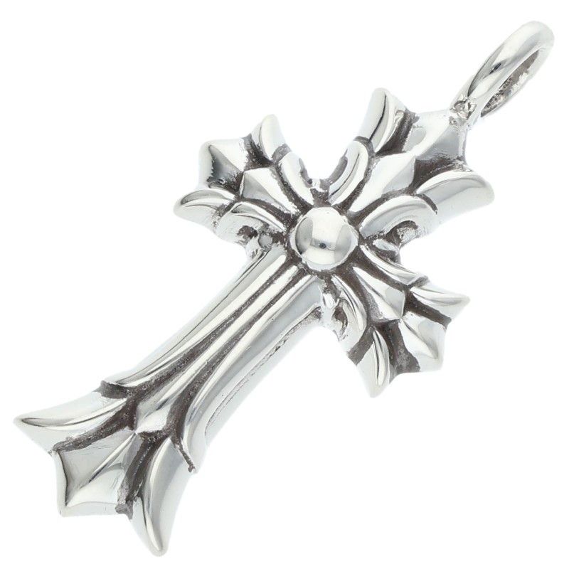Chrome Hearts Dbl CH Crs Double CH Cross Silver Necklace Top