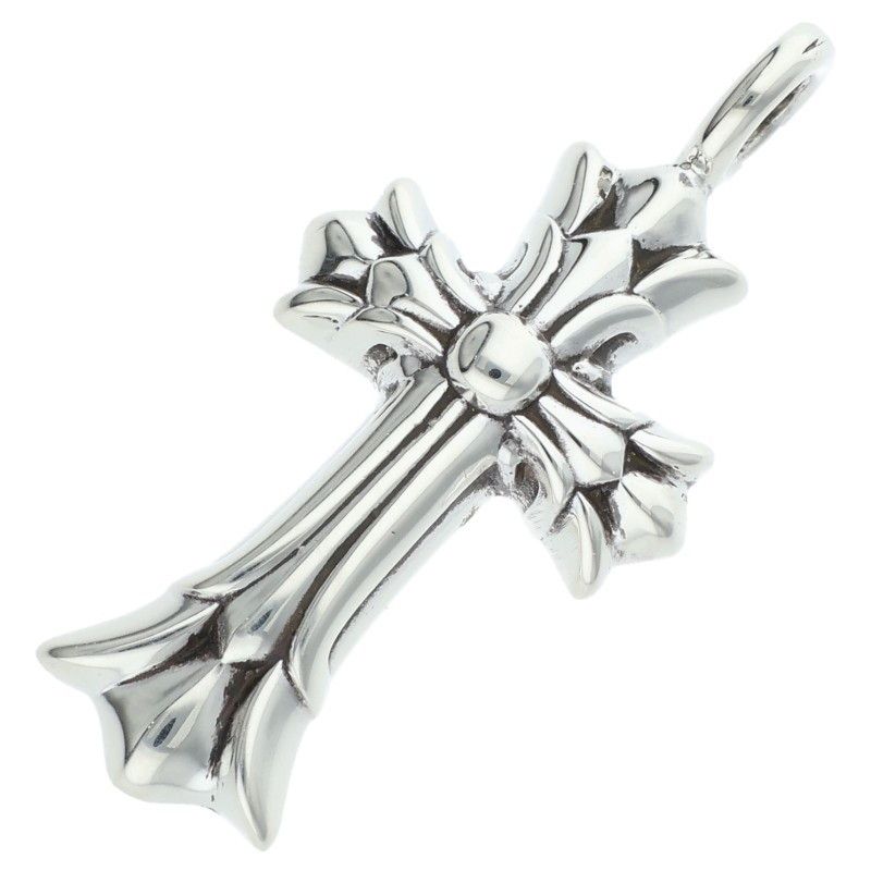 Chrome Hearts Dbl CH Crs Double CH Cross Silver Necklace Top