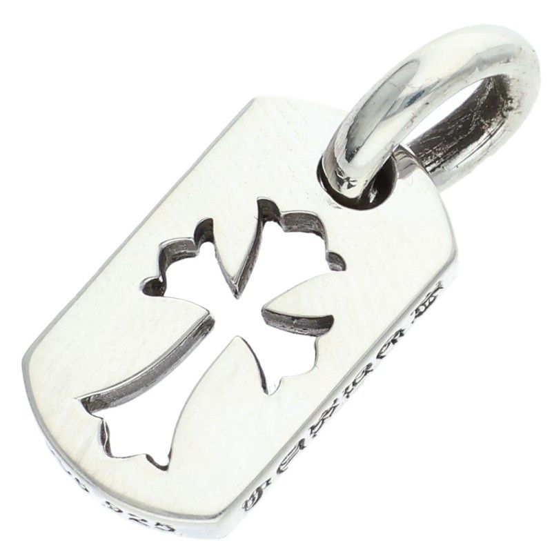 Chrome Hearts DT Tny CO Crs Tiny Cutout Cross Dog Tag Silver Necklace Top
