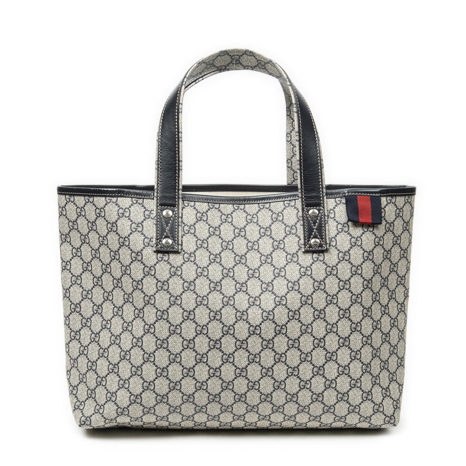 Gucci Web Loop Tote Beige Navy Supreme Canvas
