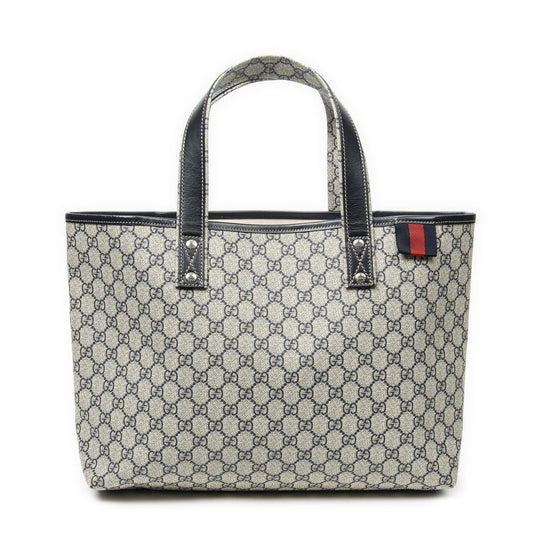 Gucci Web Loop Tote Beige Navy Supreme Canvas