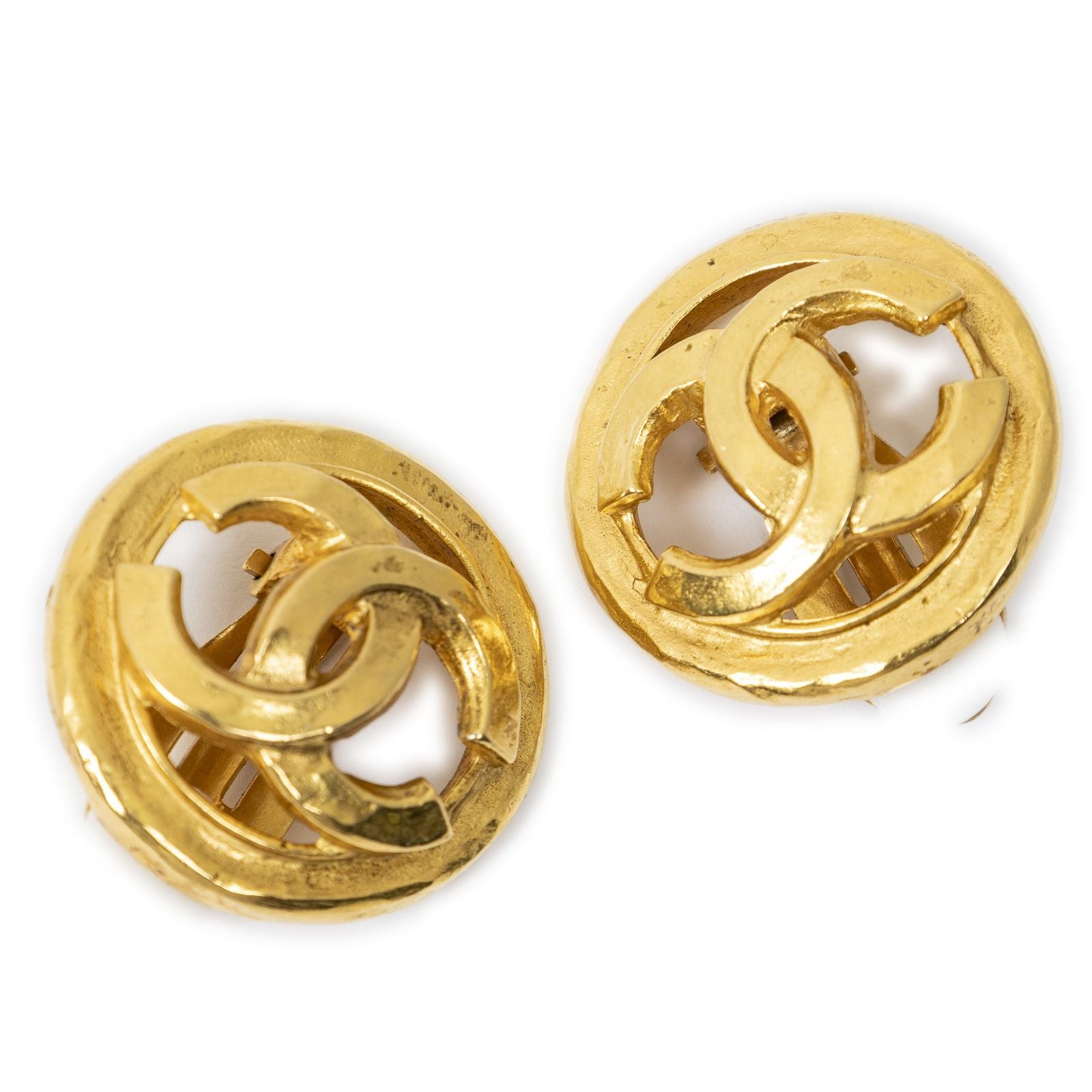 Chanel CC Logo Round Clip Type Earrings Gold Plated