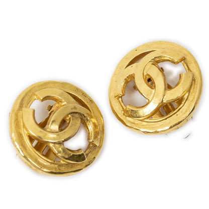 Chanel CC Logo Round Clip Type Earrings Gold Plated