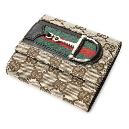 Gucci Horsebit Trifold Wallet Beige Brown GG Canvas