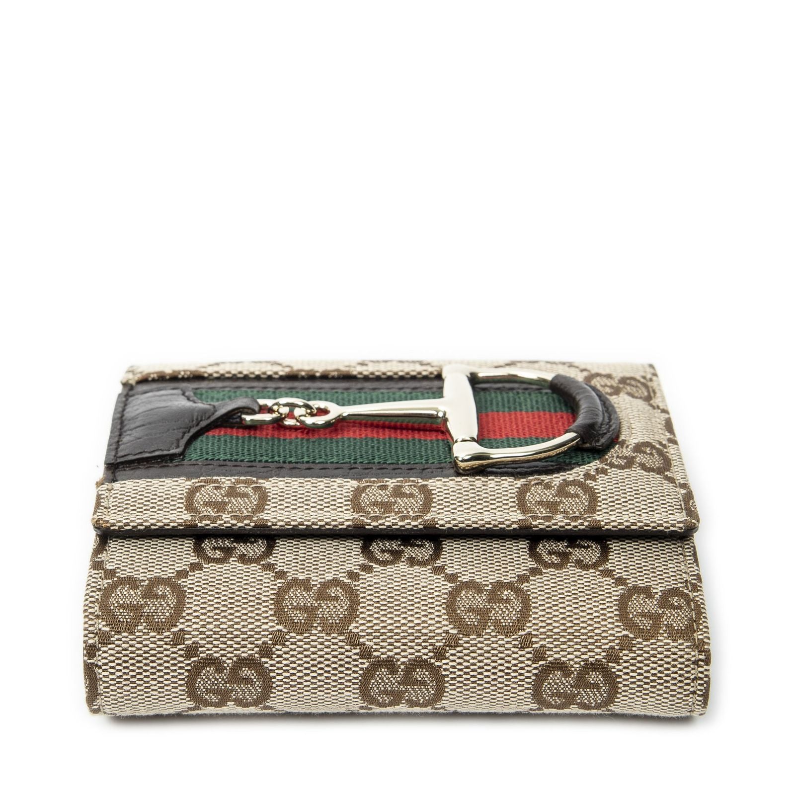 Gucci Horsebit Trifold Wallet Beige Brown GG Canvas — view 3