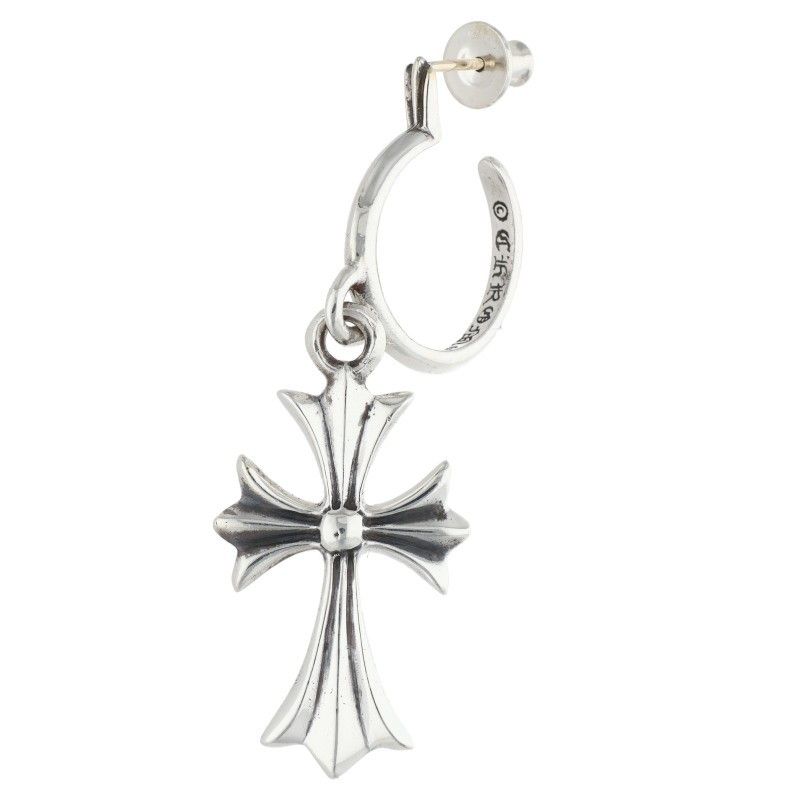 Chrome Hearts Tiny CH Cross Hoop Silver Earrings